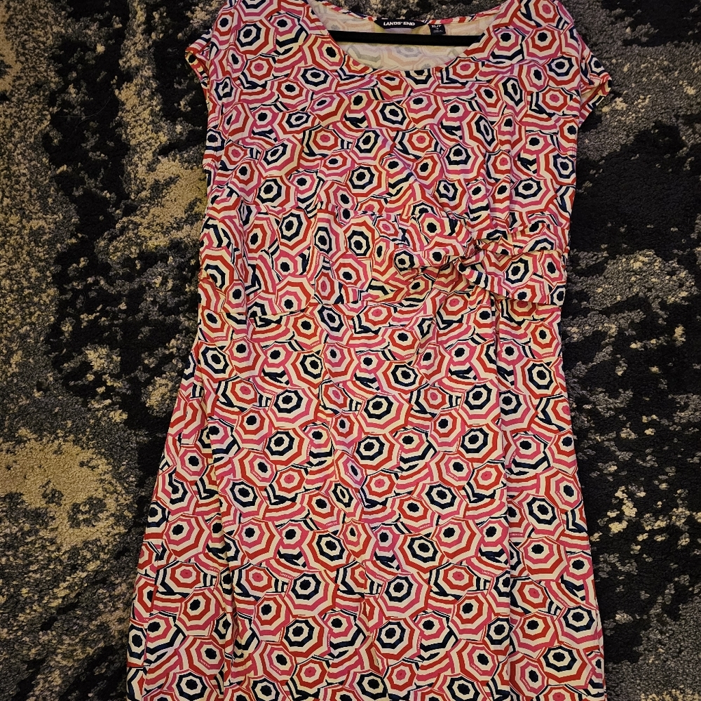 Lands' End Women's Umbrella Pattern Short Sleeve Stretch Dress Plus Size XL P 18
